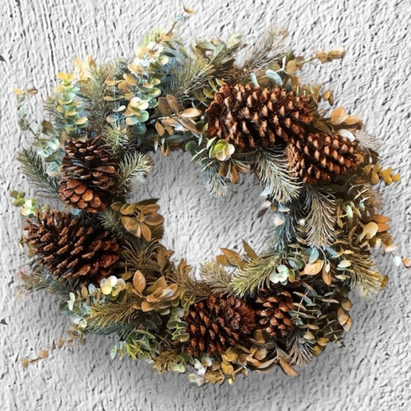 North Pole trading Co.Faux greenery and natural pinecone holiday wreath 24 inch - Picture 2 of 12